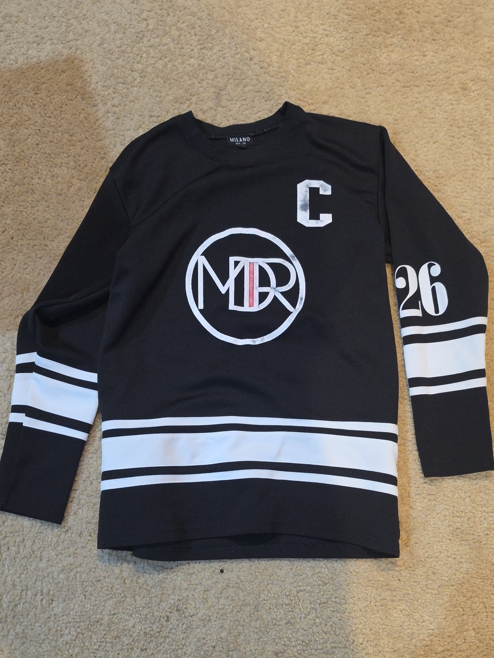 Milano Black Crewneck Sweatshirt with White Stripe Accents